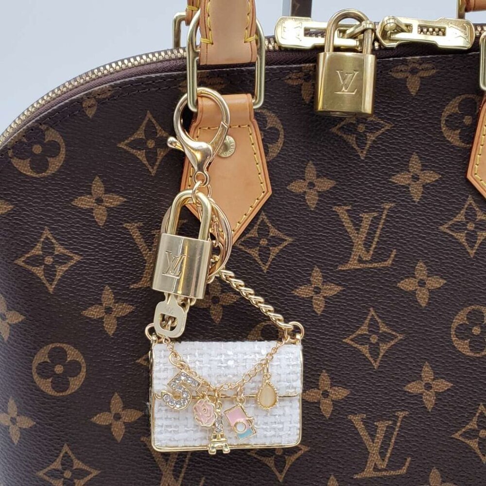 Authentic Louis Vuitton Padlock & Key Gold ✨Unbranded Tweed Bag Charm Keychain - Picture 8 of 8